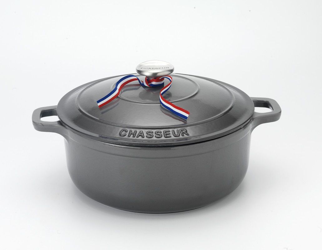  Chasseur French Enameled 6.25 Qt Cast Iron Round Dutch Oven - Caviar Gray - Bonton