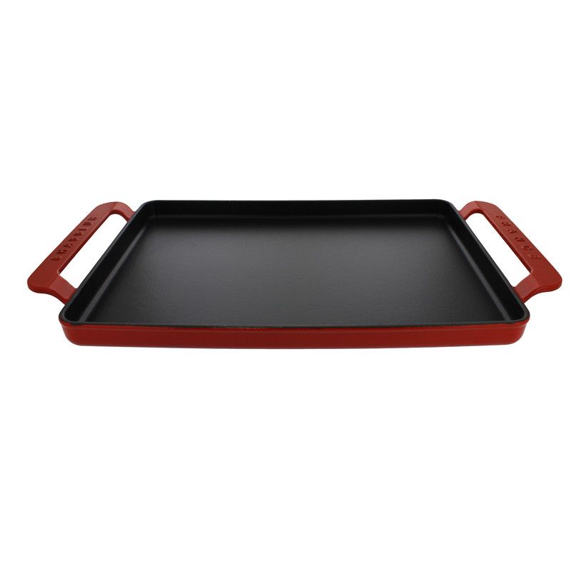  Chasseur French Rectangular Enameled Cast Iron Griddle - Red - Bonton