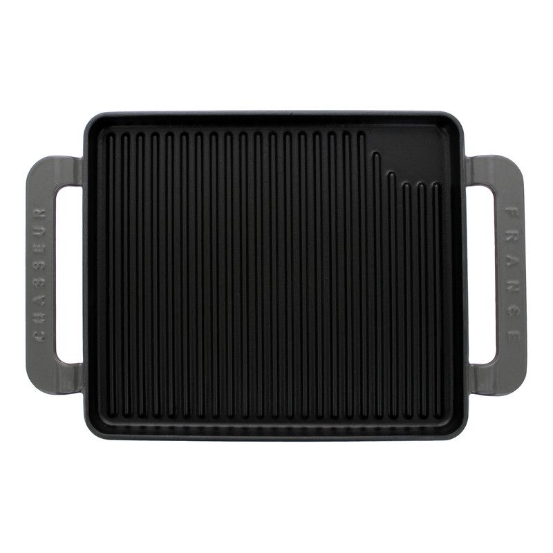  Chasseur French Rectangular Enameled Cast Iron Grill - Caviar Grey - Bonton