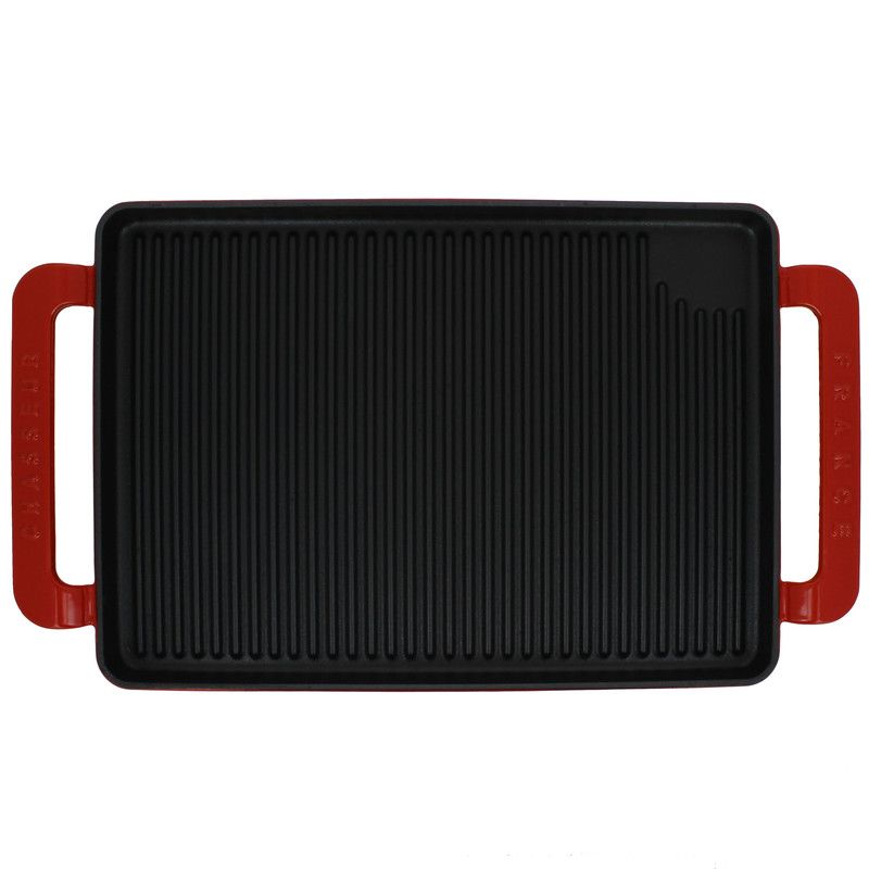  Chasseur French Rectangular Enameled Cast Iron Grill - Red - Bonton