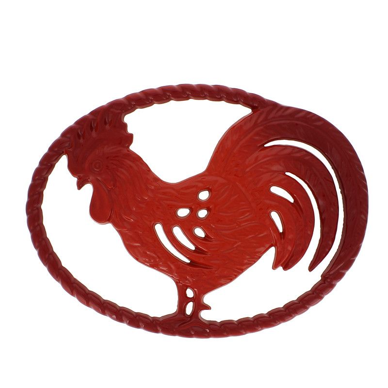  Chasseur French Rooster Enameled Cast Iron Trivet - Flame Red - Bonton