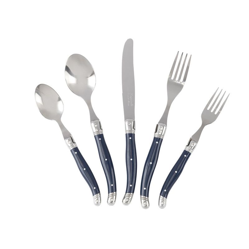  French Home Laguiole Traditional 20 Piece Stainless-Steel Flatware Set - Navy Blue - Bonton