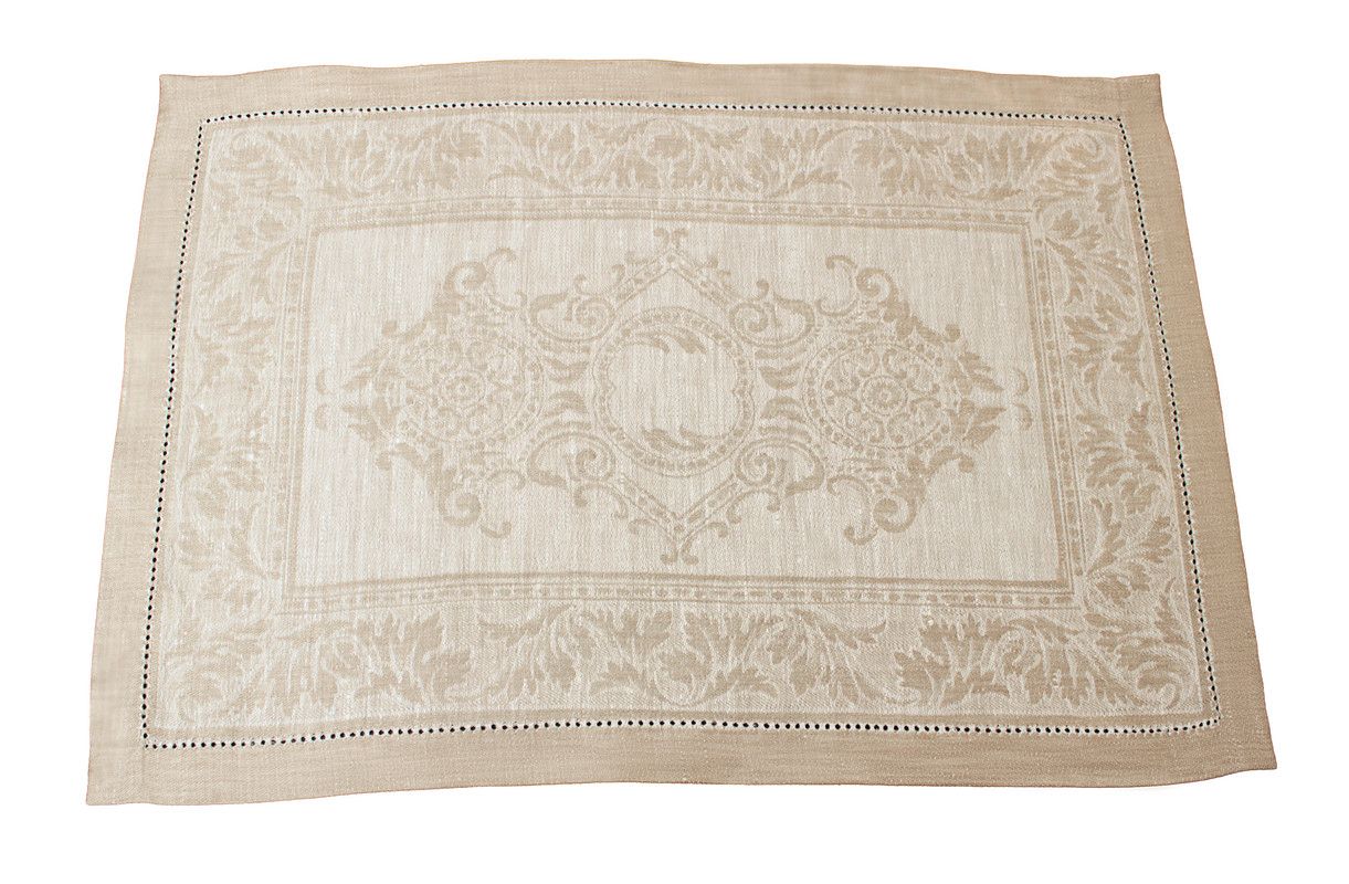  French Home Arboretum Linen Placemats Set of 6 Ivory & Taupe - Ivory and Taupe - Bonton