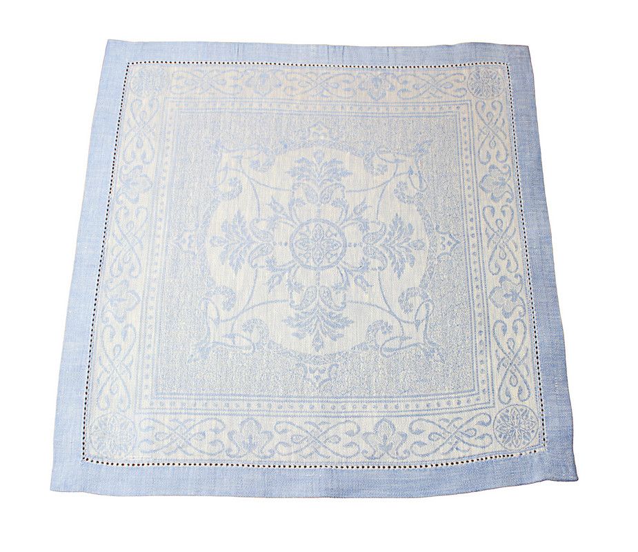  French Home Astra Linen Napkins Set of 6 - Ivory and Light Blue - Bonton