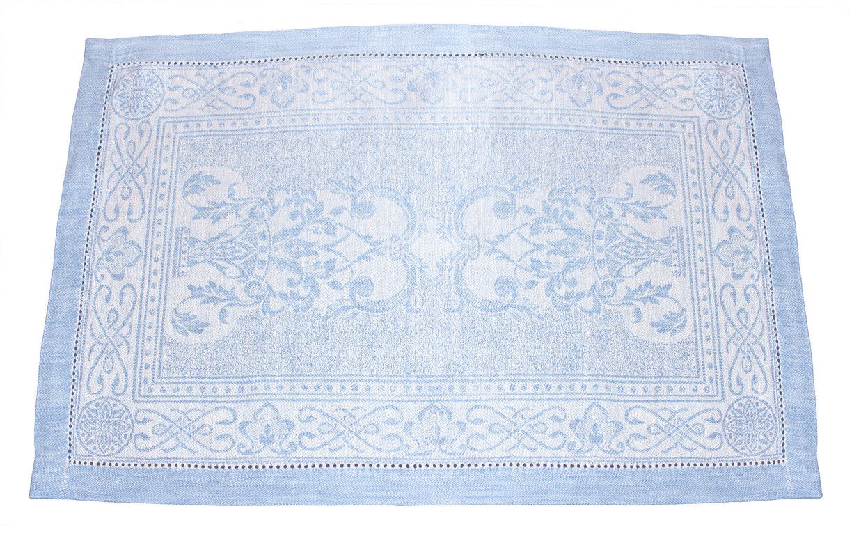  French Home Astra Linen Placemats Set of 6 - Ivory and Light Blue - Bonton