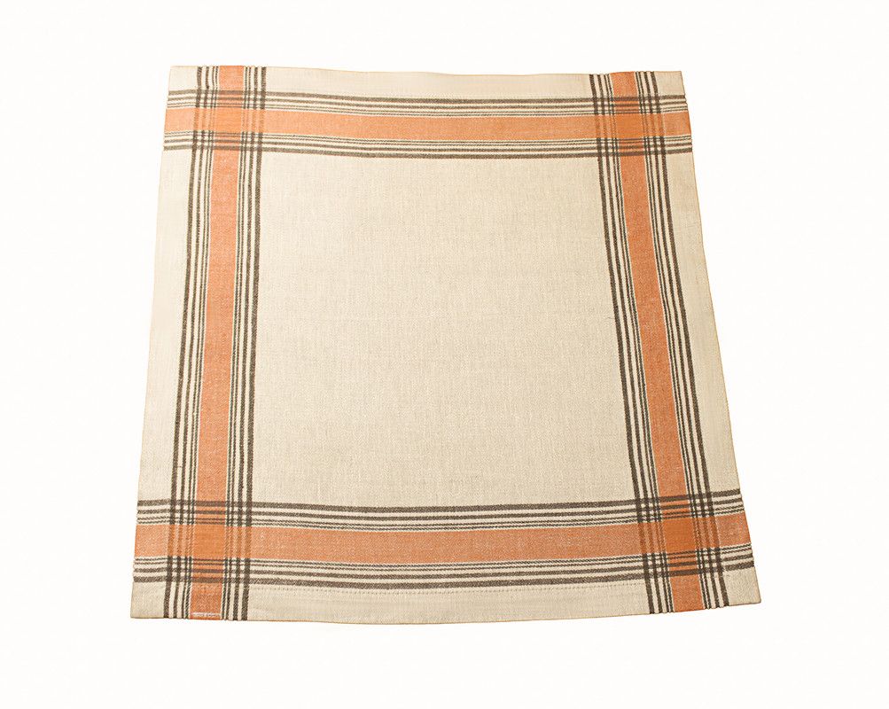  French Home Boulevard Linen Napkins Set of 6 - Tan/Terracota/Chocolate - Bonton