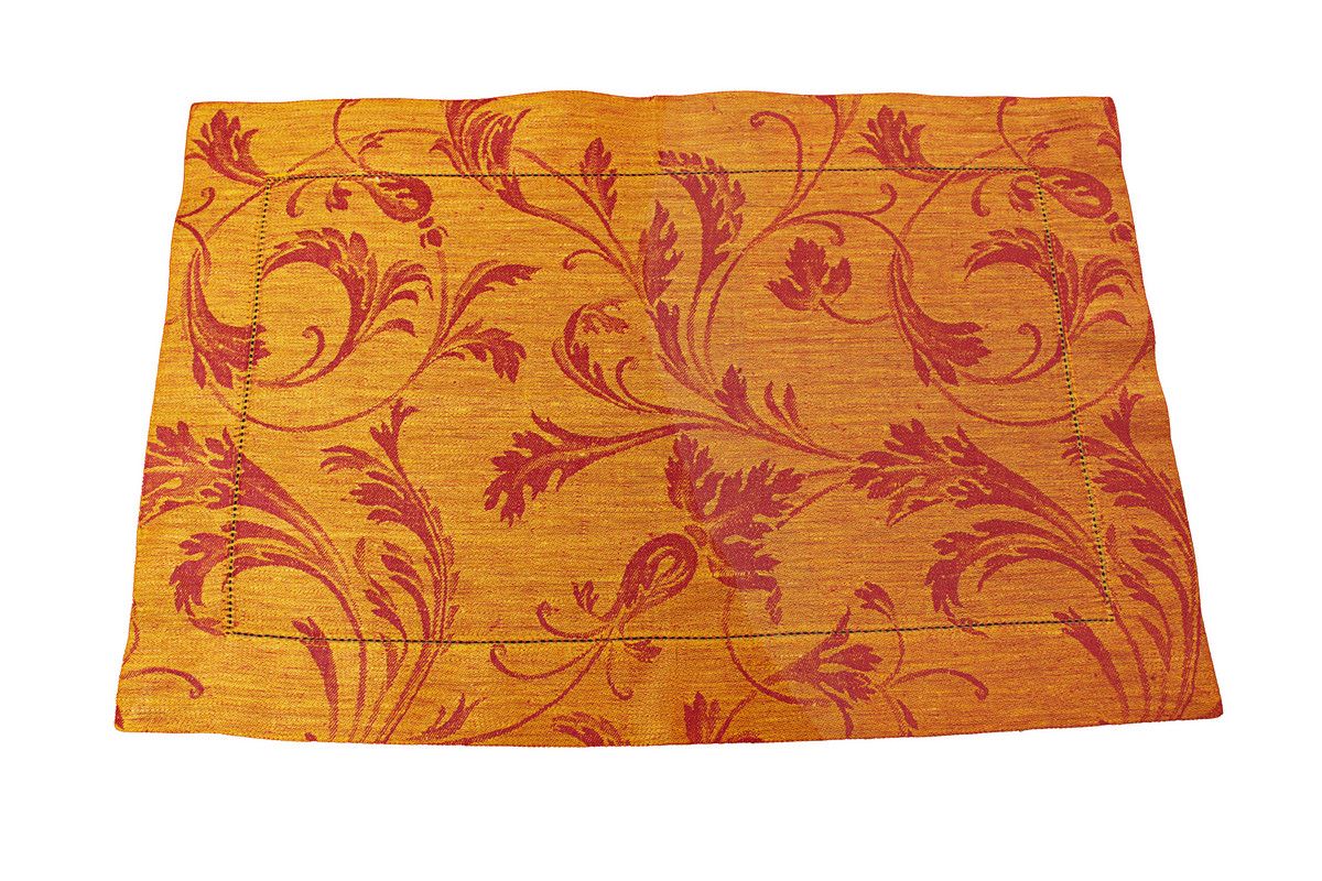  French Home Renaissance Linen Placemats Set of 6 - Warm Sienna and Saffron - Bonton