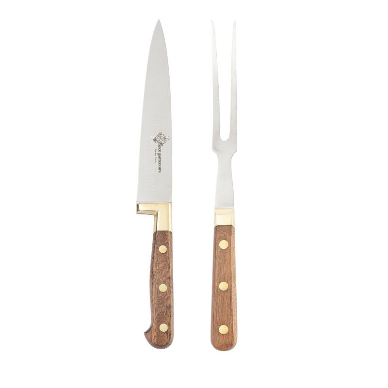  Au Nain Prince Gastronome Carving Set - Wood and Gold Brass - Bonton