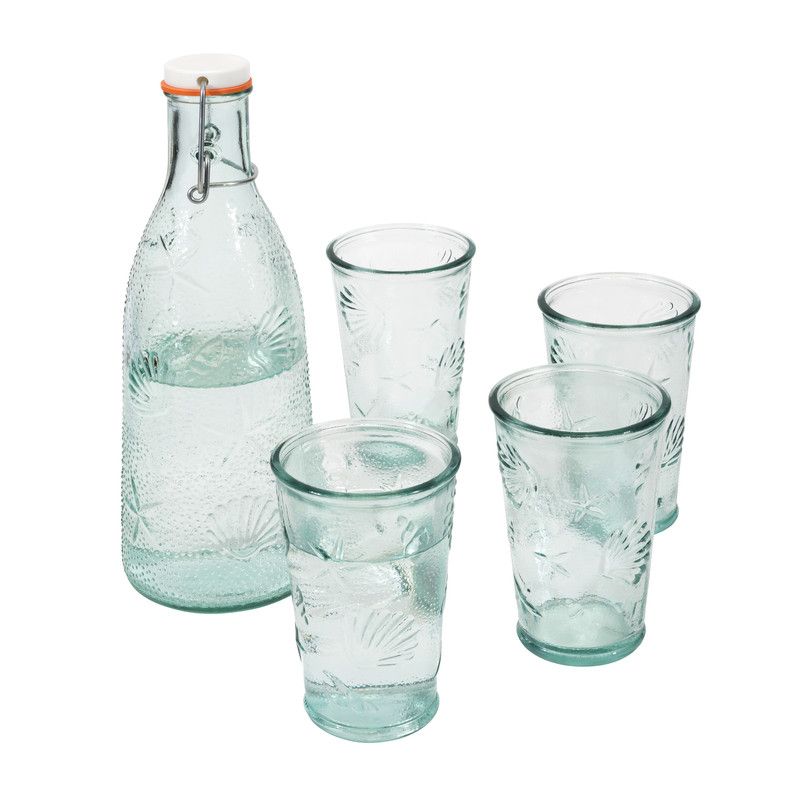  French Home Recycled Glass Coastal Water Bottle & Glasses - Clear - Bonton