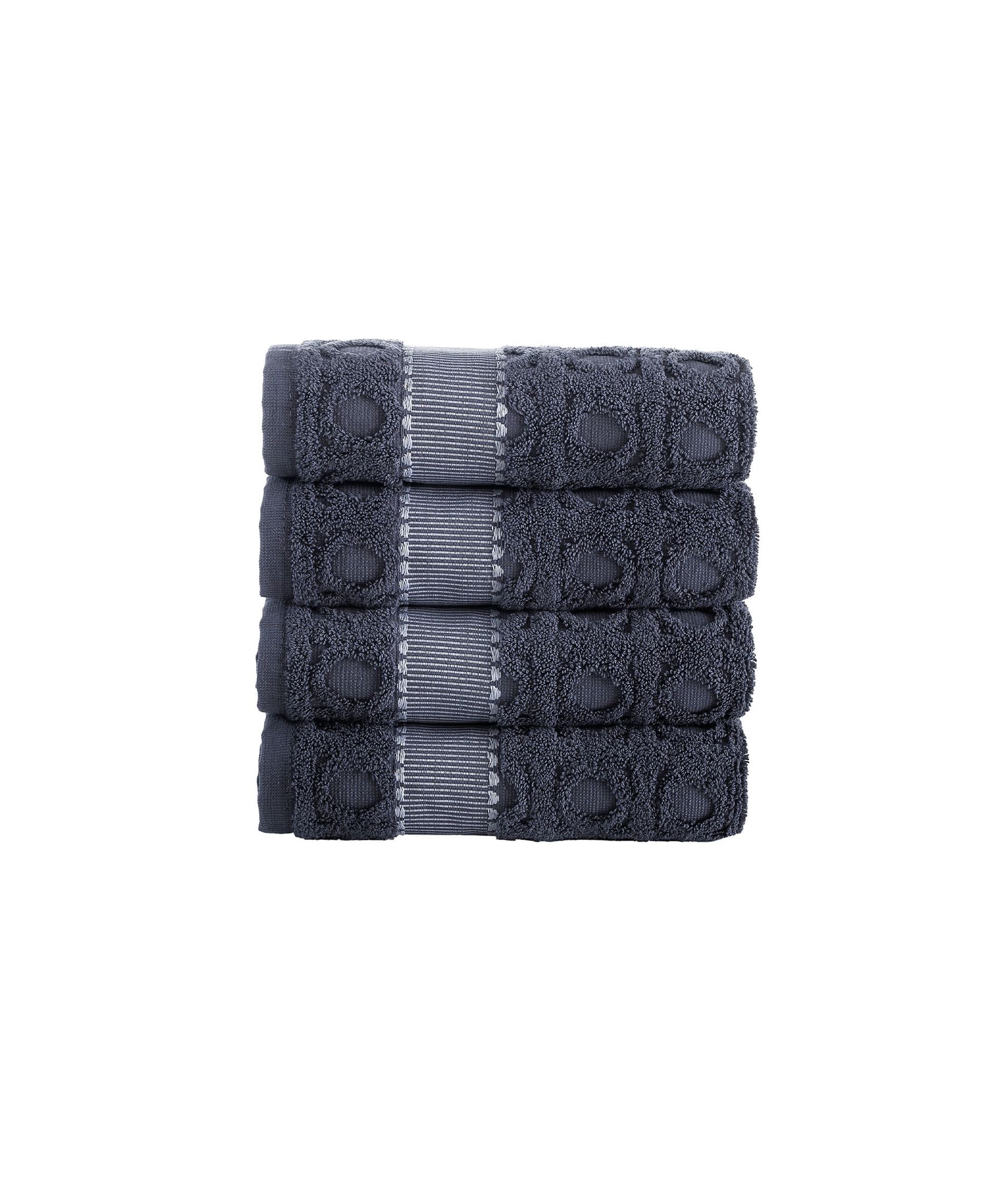  Brooks Brothers Circle in Square Hand Towel 4 Piece Set - Anthracite - Bonton