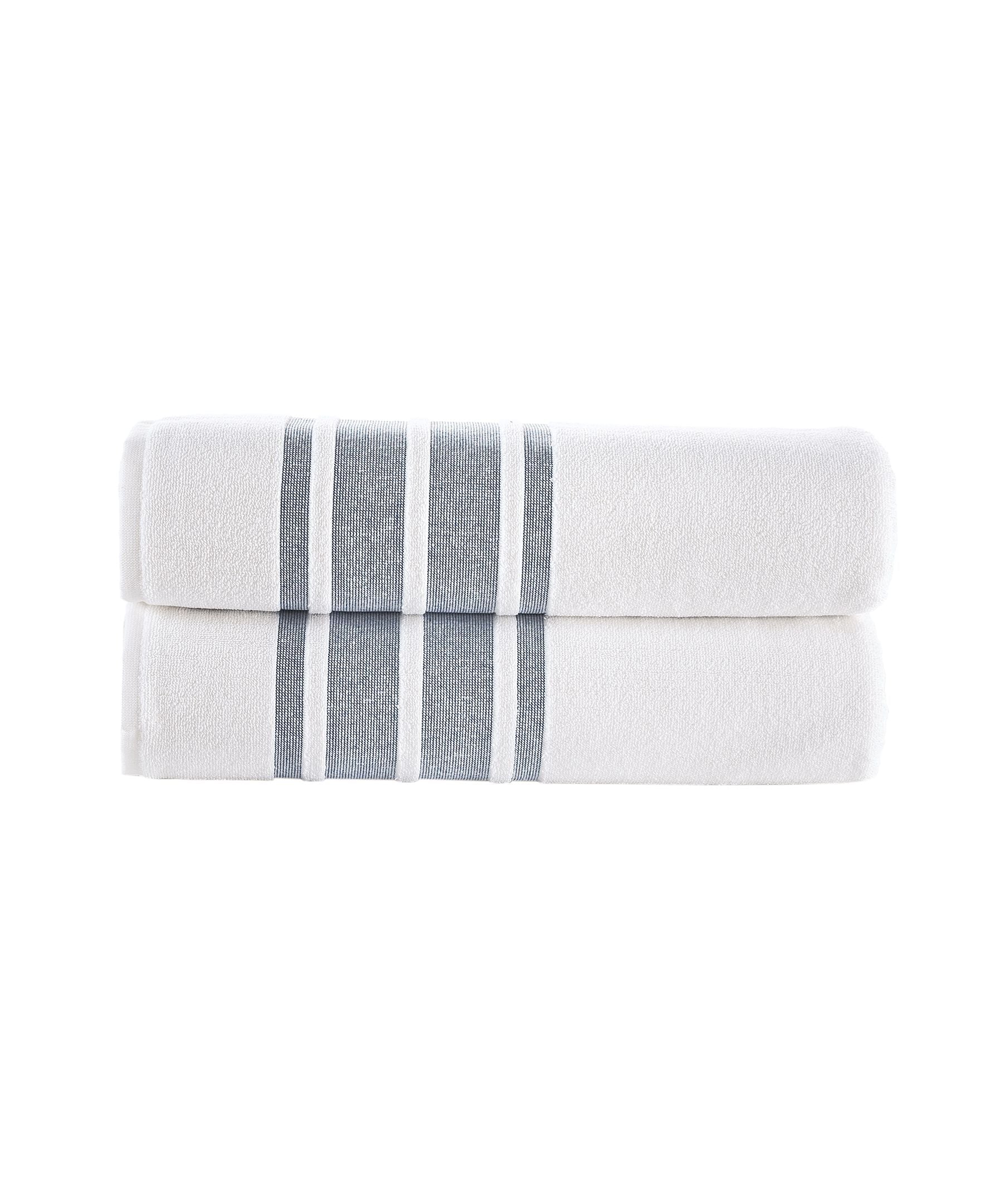  Brooks Brothers Contrast Border Bath Sheet 2 Piece Set - Navy - Bonton