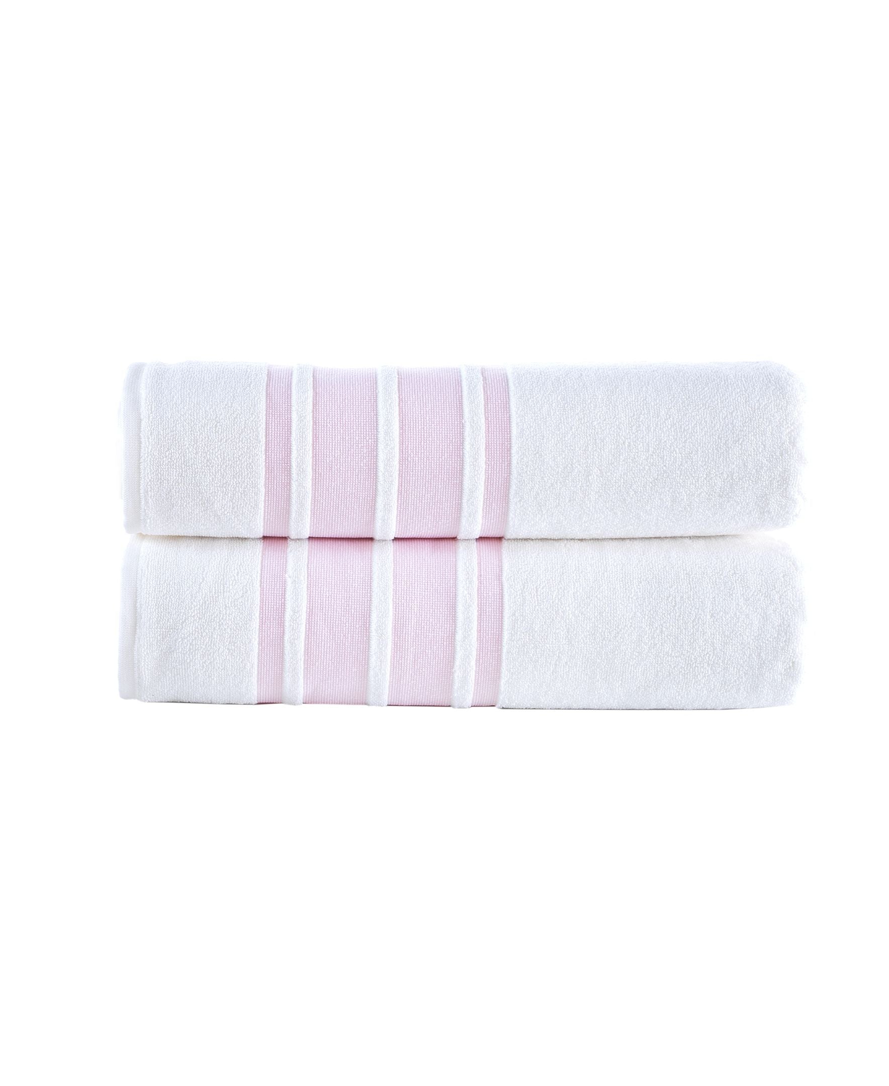  Brooks Brothers Contrast Border Bath Sheet 2 Piece Set - Pink - Bonton