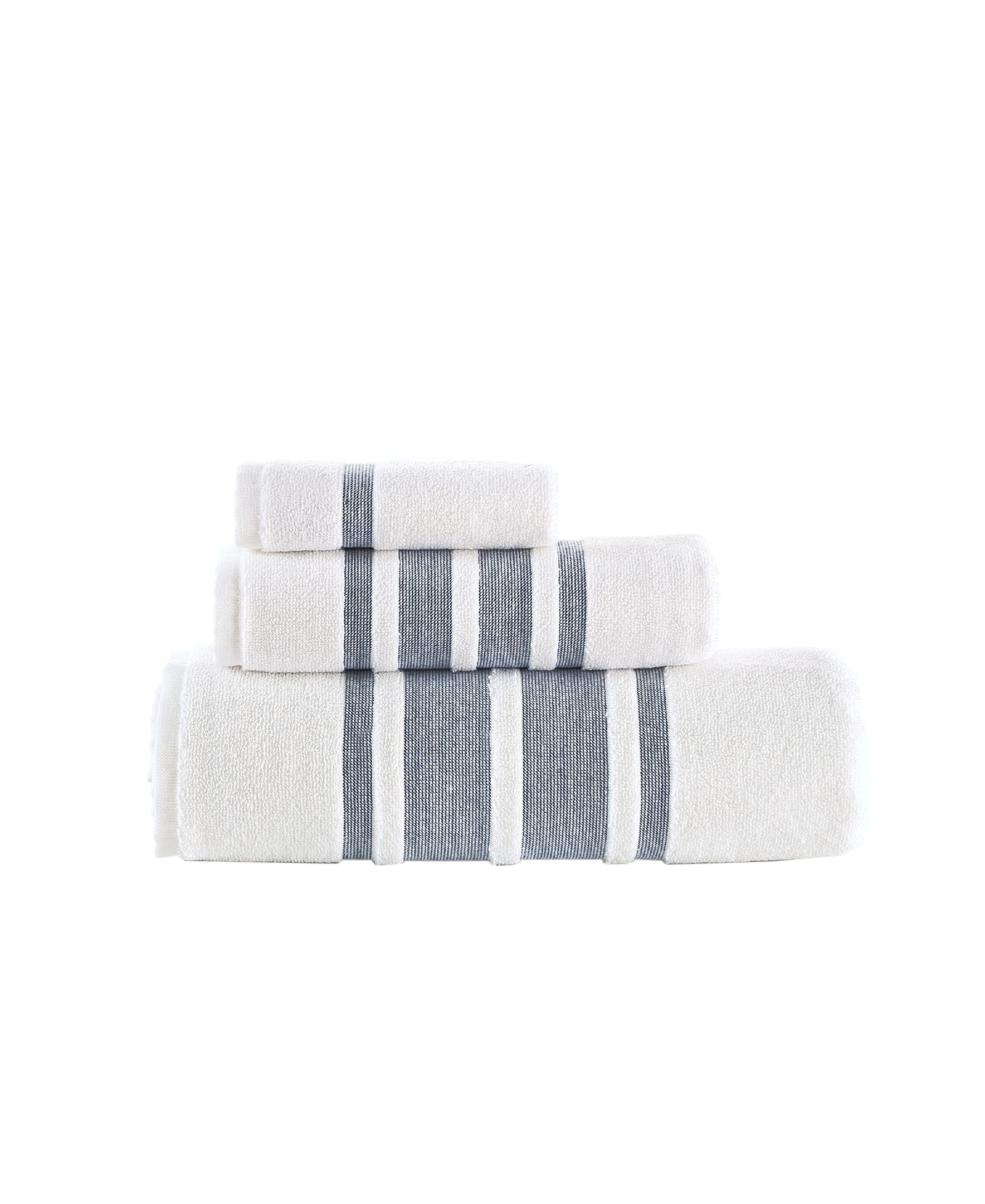  Brooks Brothers Contrast Border 3 Piece Towel Set - Navy - Bonton