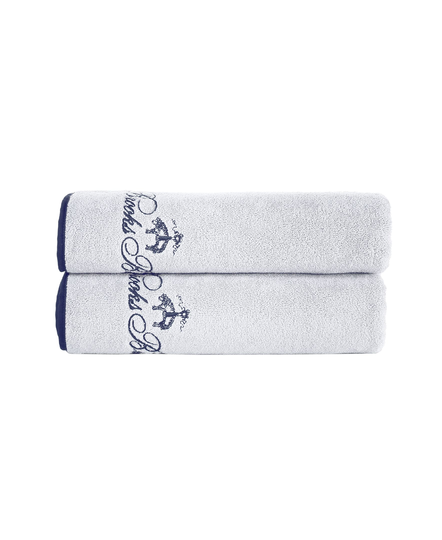  Brooks Brothers Contrast Frame Bath Towel 2 Piece Set - Silver - Bonton