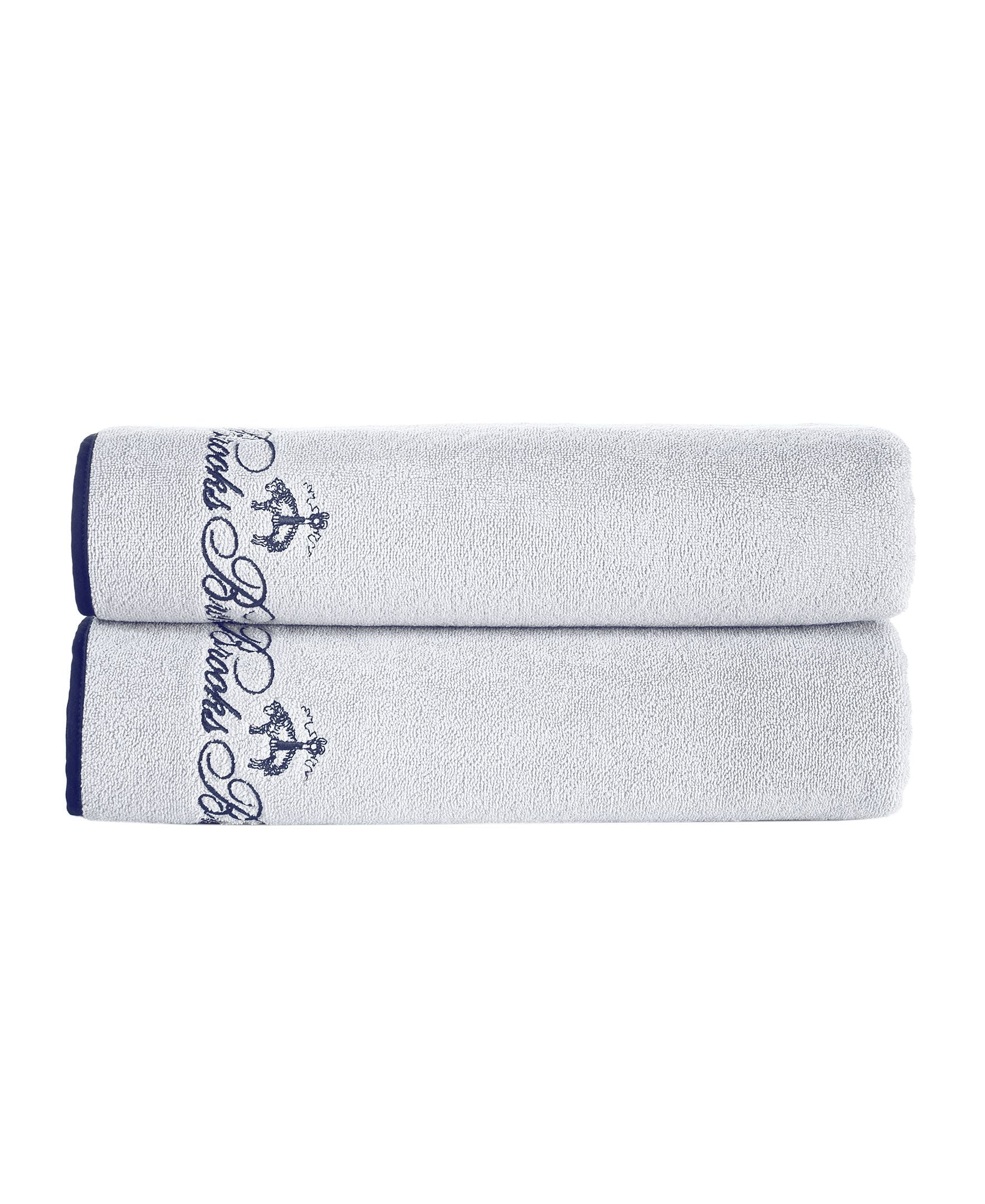  Brooks Brothers Contrast Frame Bath Sheet 2 Piece Set - Silver - Bonton