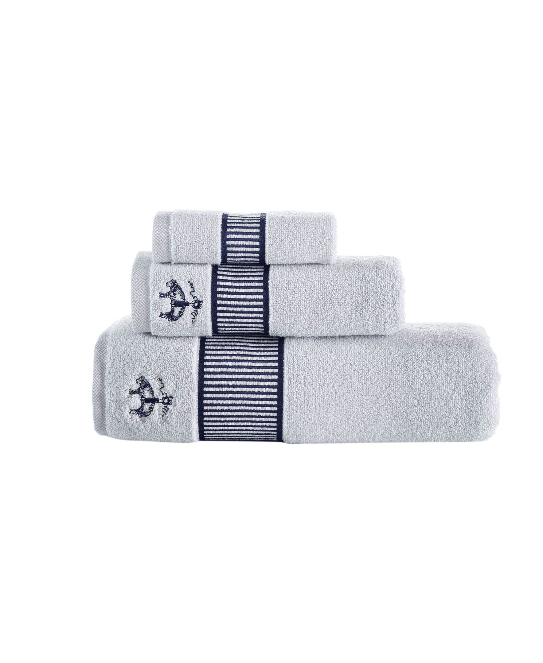  Brooks Brothers Fancy Border 3 Piece Towel Set - Silver - Bonton