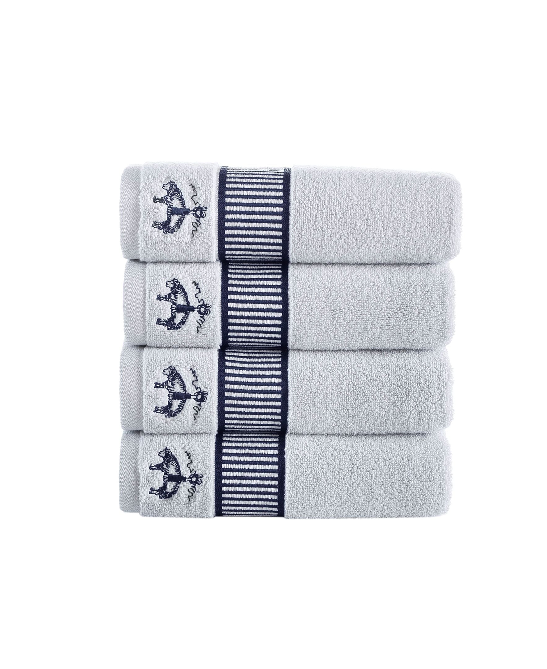  Brooks Brothers Fancy Border 4 Piece Hand Towel Set - Silver - Bonton