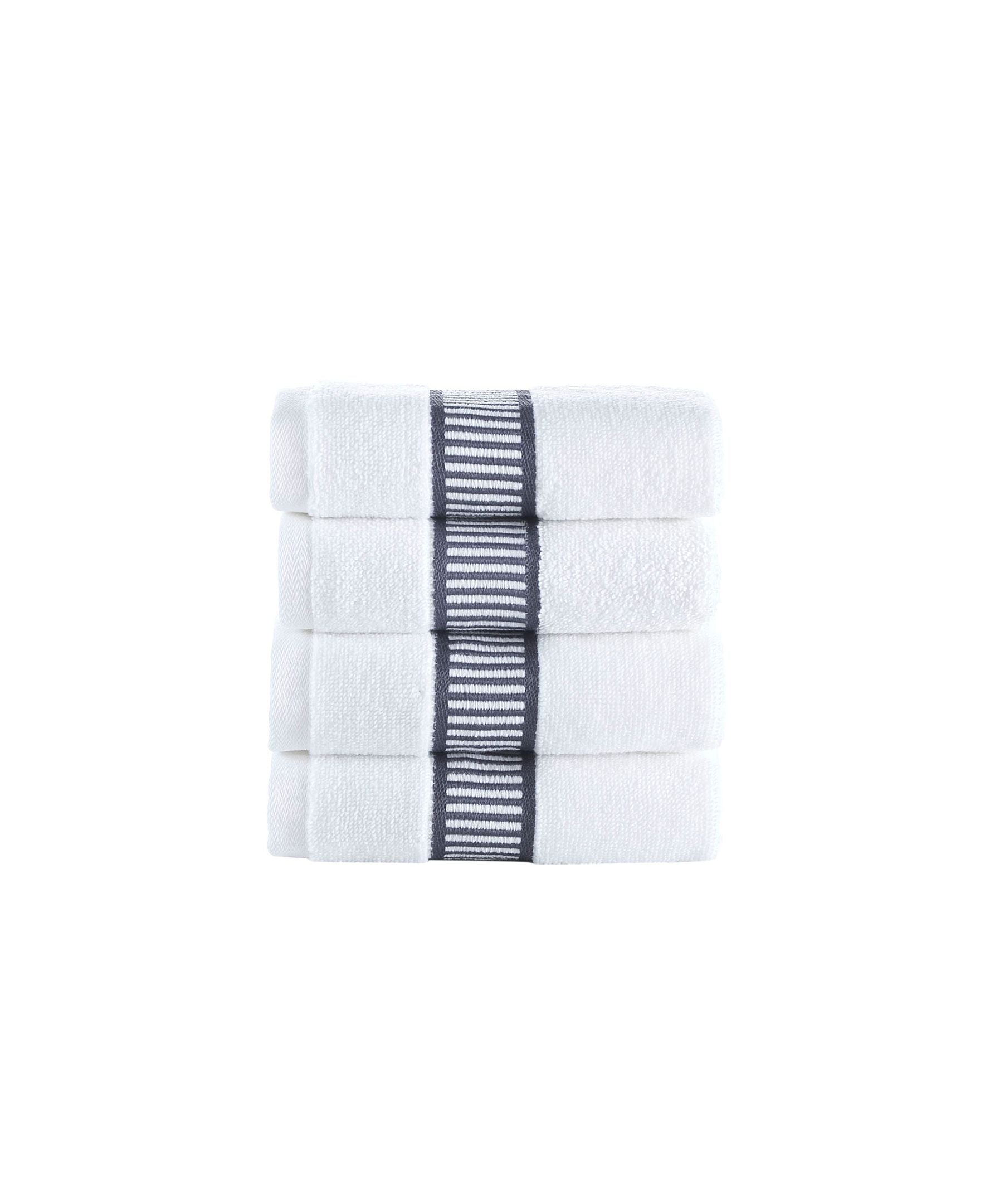  Brooks Brothers Fancy Border 4 Piece Wash Towel Set - Anthracite - Bonton