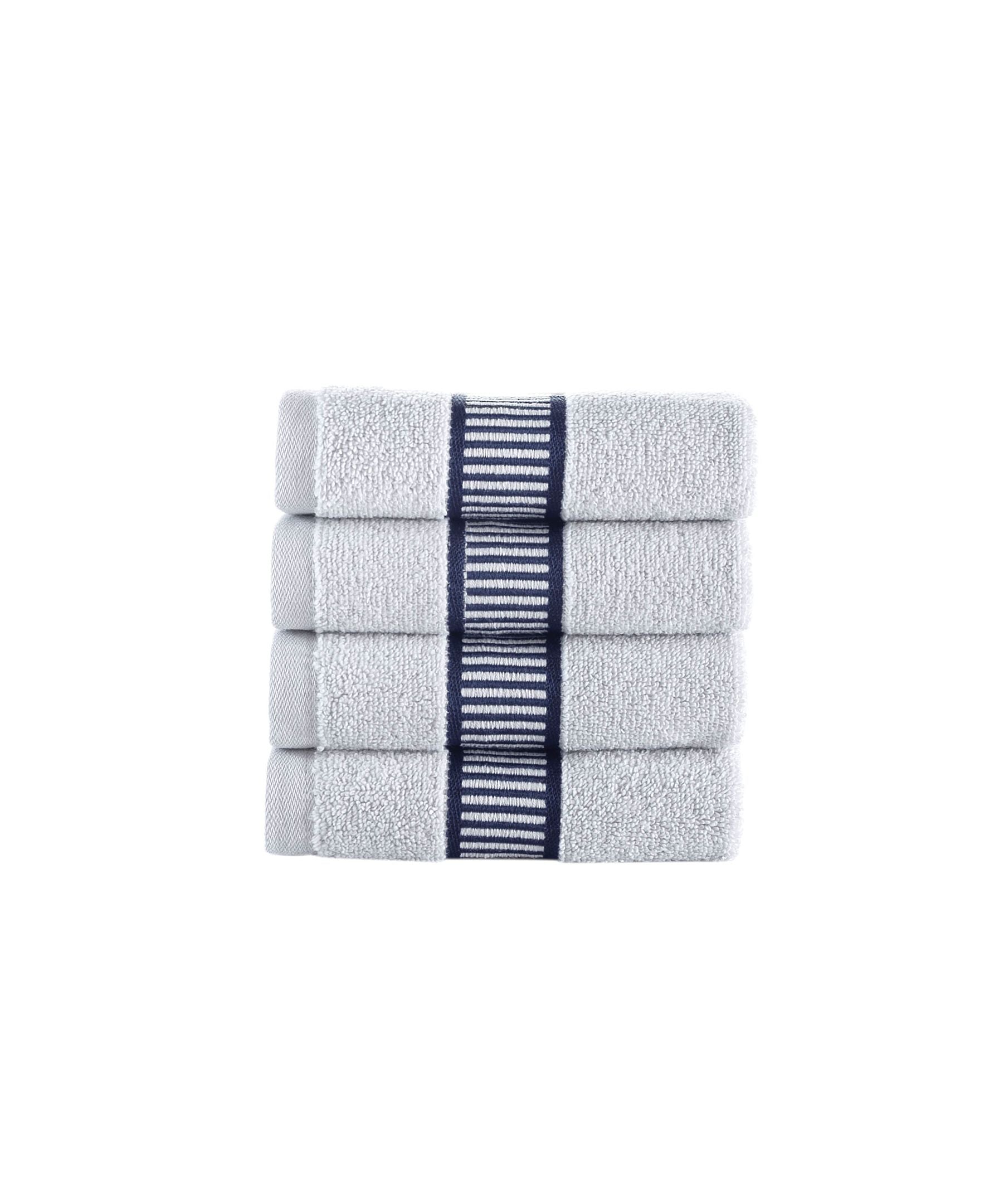  Brooks Brothers Fancy Border 4 Piece Wash Towel Set - Silver - Bonton