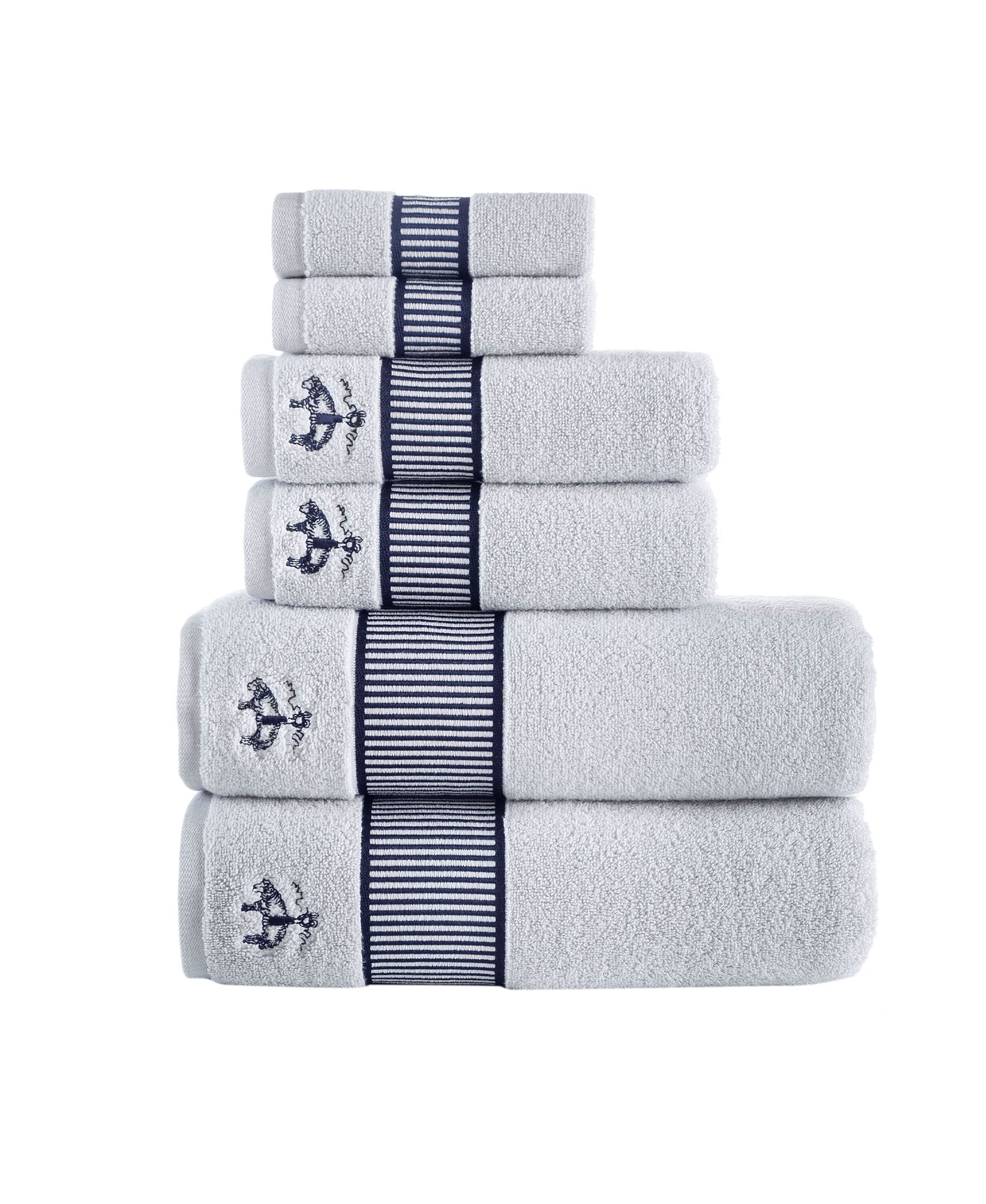  Brooks Brothers Fancy Border 6 Piece Towel Set - Silver - Bonton