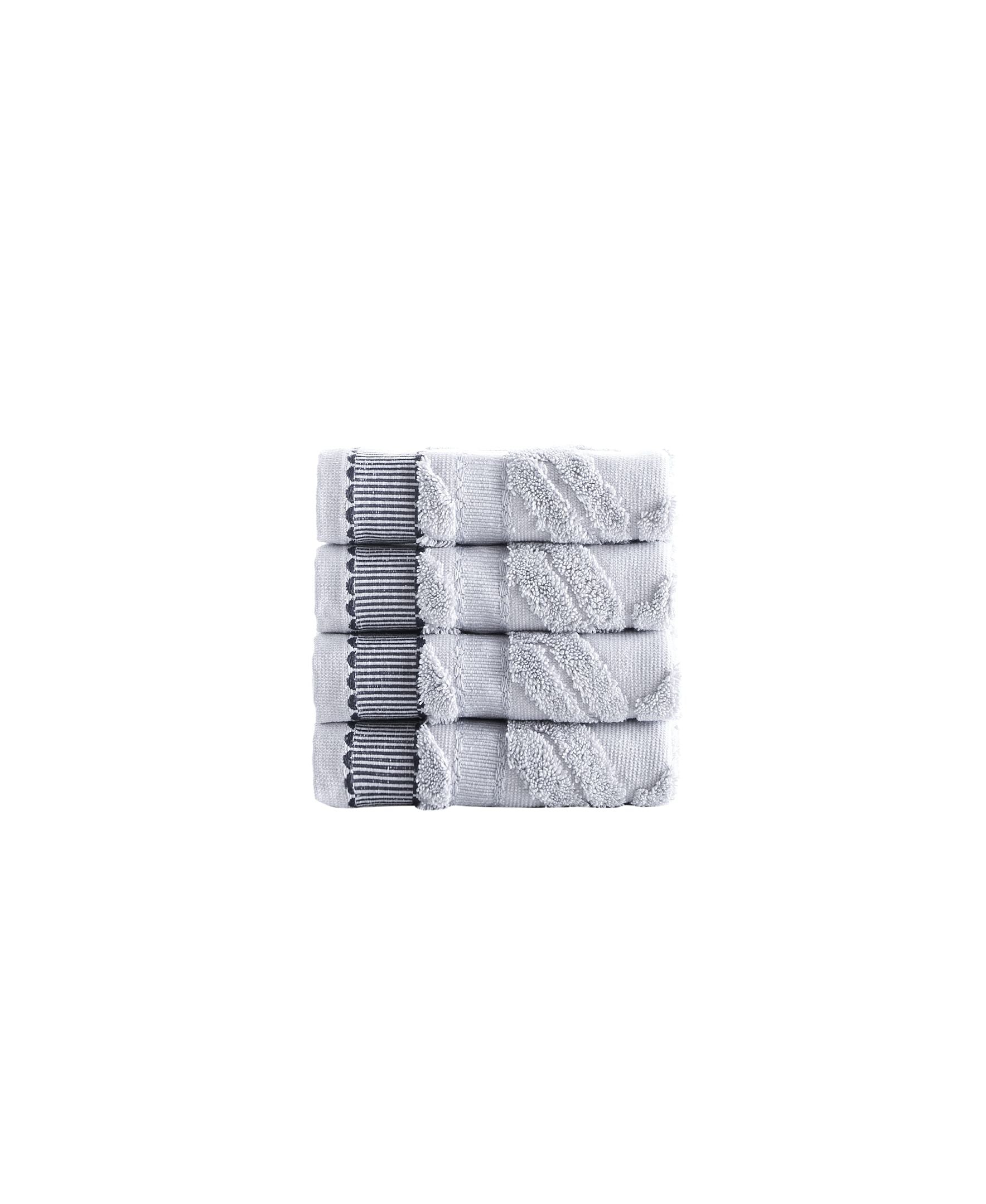  Brooks Brothers Large Square 4 Piece Wash Towel Set - Silver - Bonton