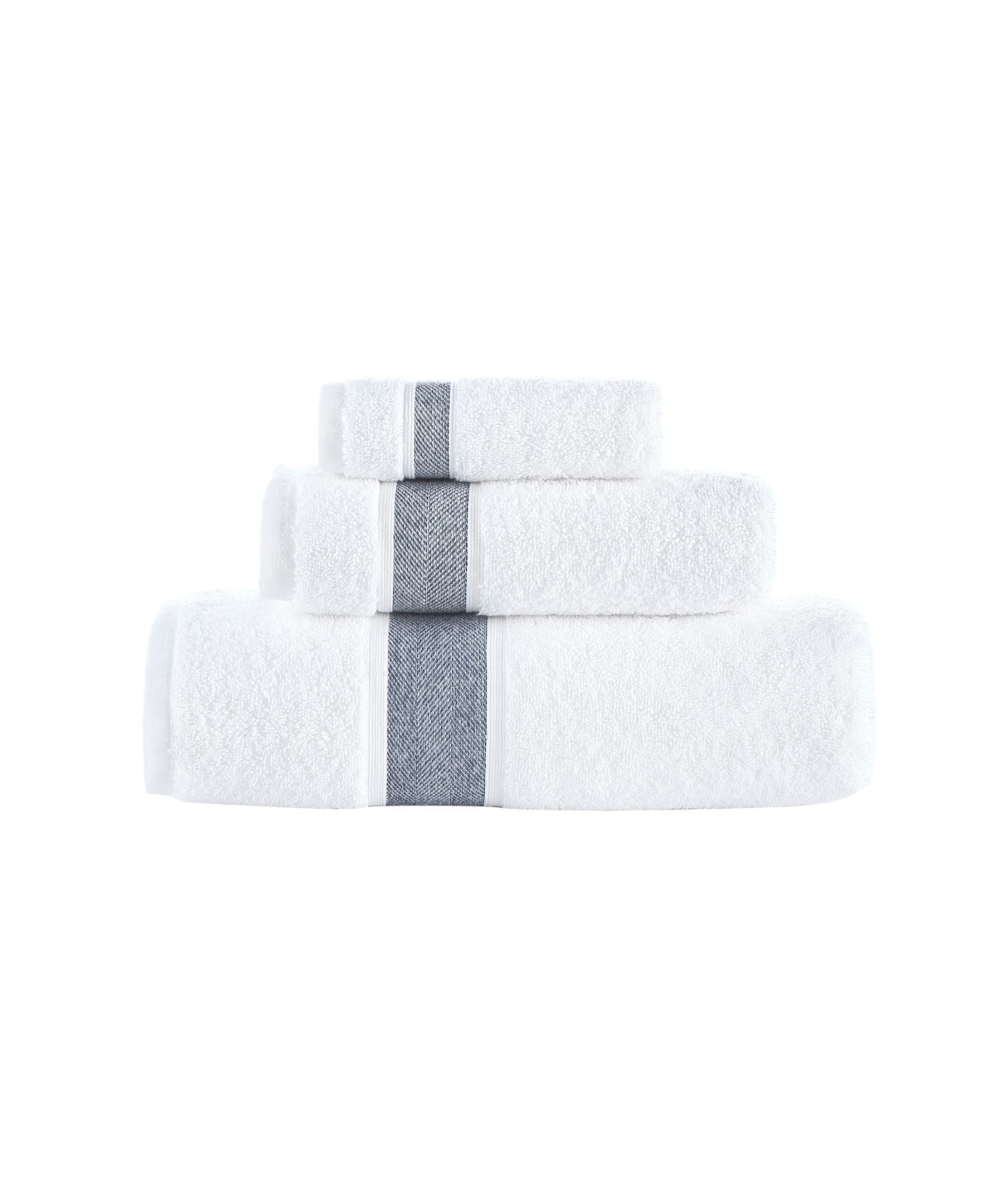  Brooks Brothers Ottoman Rolls 3 Piece Towel Set - Navy - Bonton