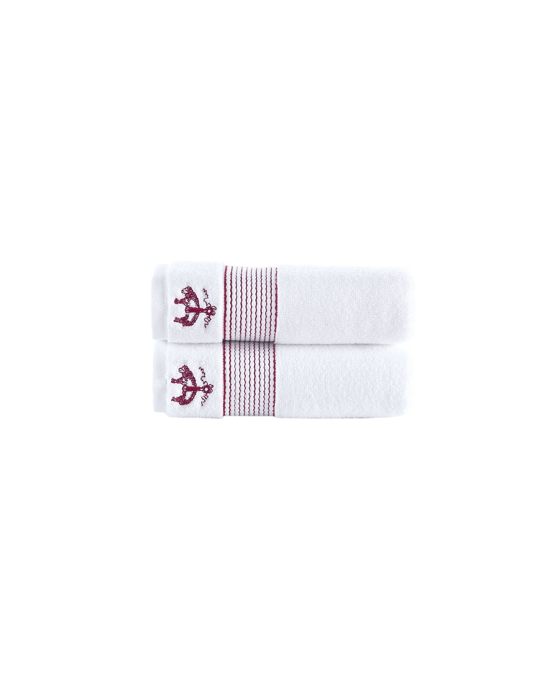  Brooks Brothers Rope Stripe Border 2 Piece Hand Towel Set - Scarlet Sage - Bonton