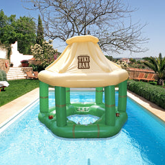 7.5' Cream and Green Tropical Inflatable Swimming Pool Floating Tiki Bar