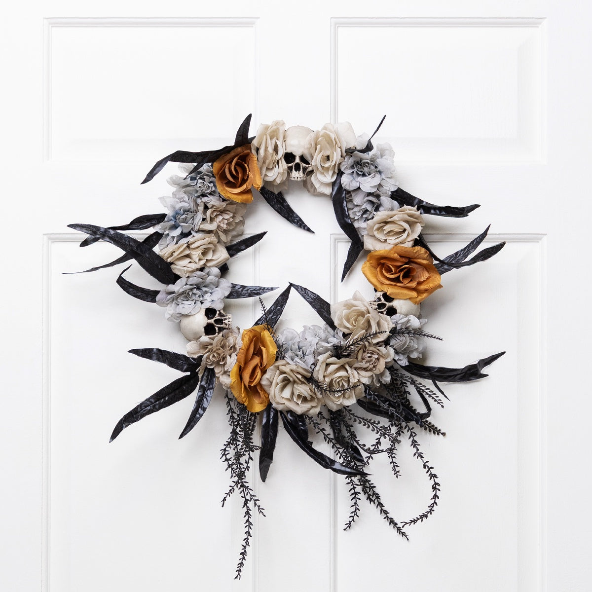  Northlight Skulls With Roses Halloween Foliage Wreath - 14