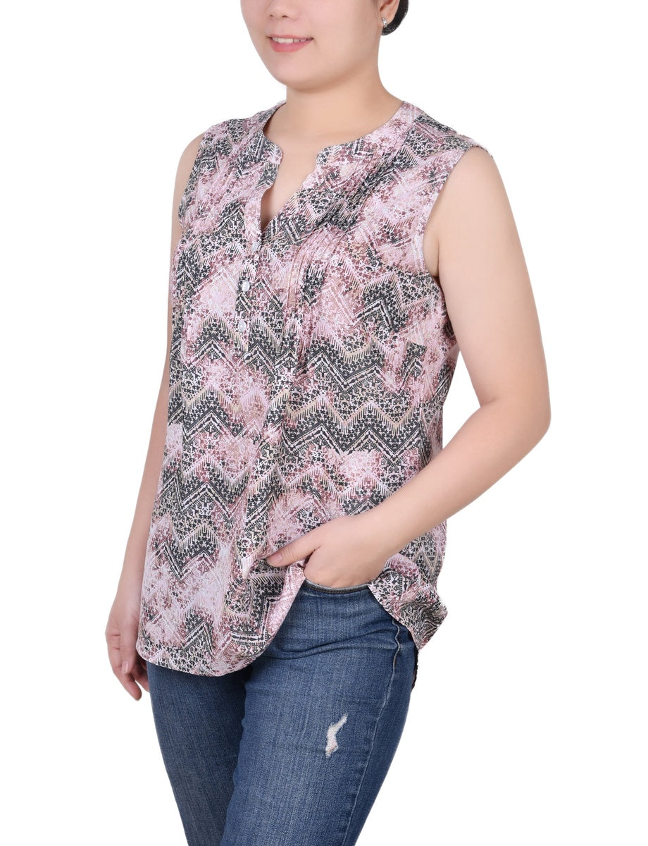  NY Collection Petite Sleeveless Pintucked Blouse - Black Palmdive - Bonton