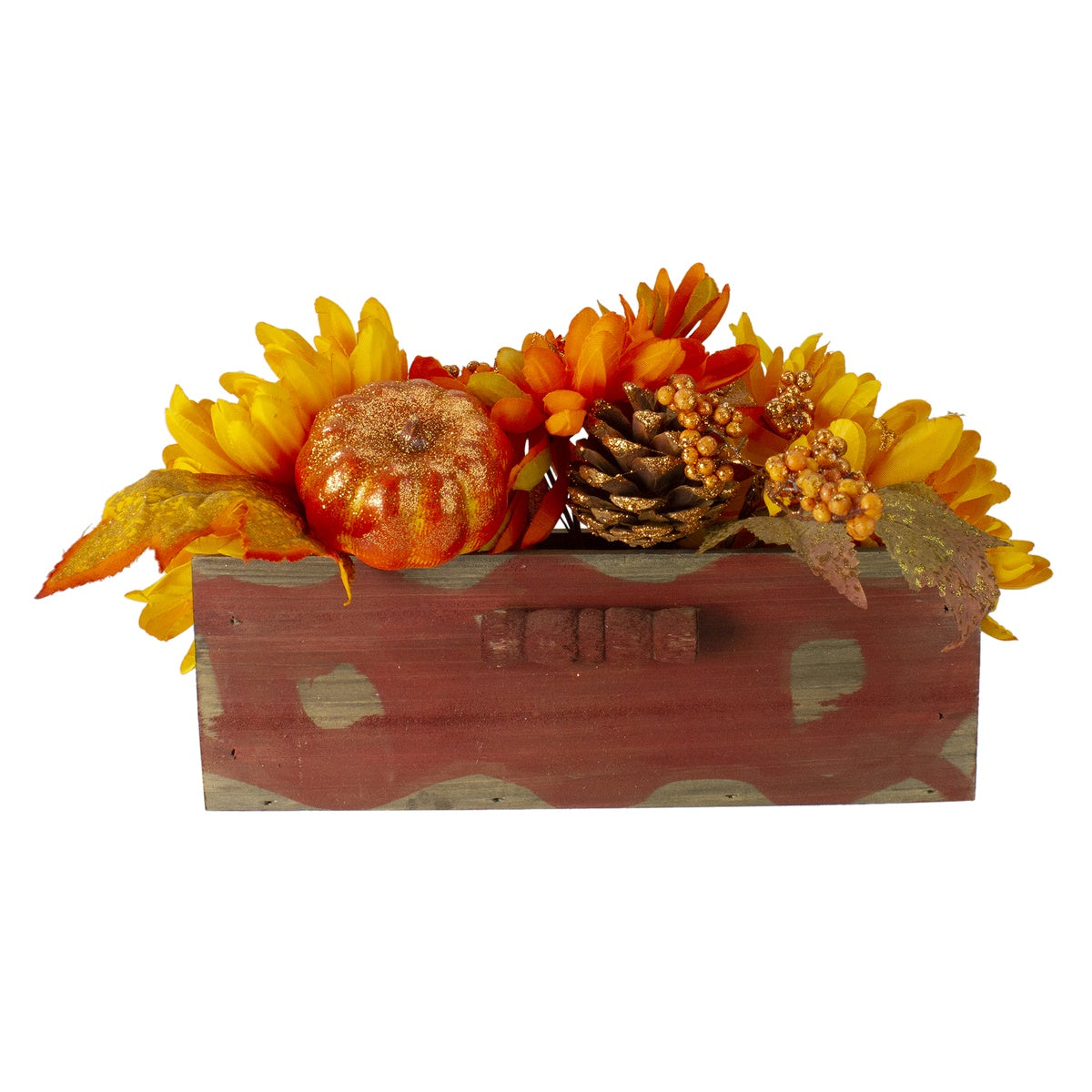  Northlight Autumn Harvest Glitter Floral Arrangement in Rustic Wooden Box Centerpiece - 14