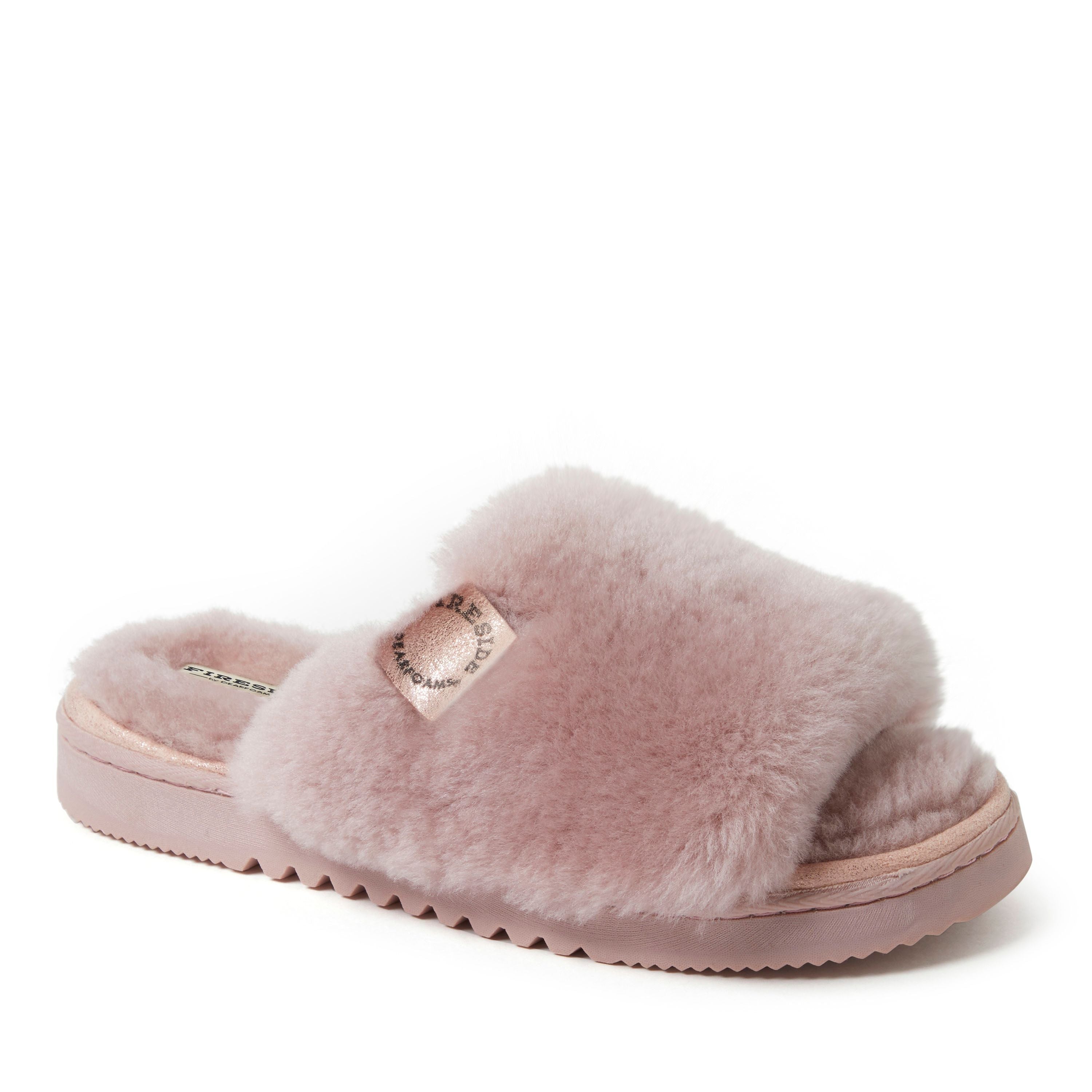  Dearfoams Fireside by Women's Cairns Shearling Easy On/Off Slide Sandal Slipper - Pink - Bonton