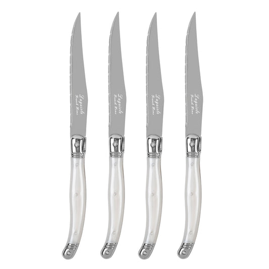 Laguiole Connoisseur 4-Piece Steak Knife Set With Pearl White Handles