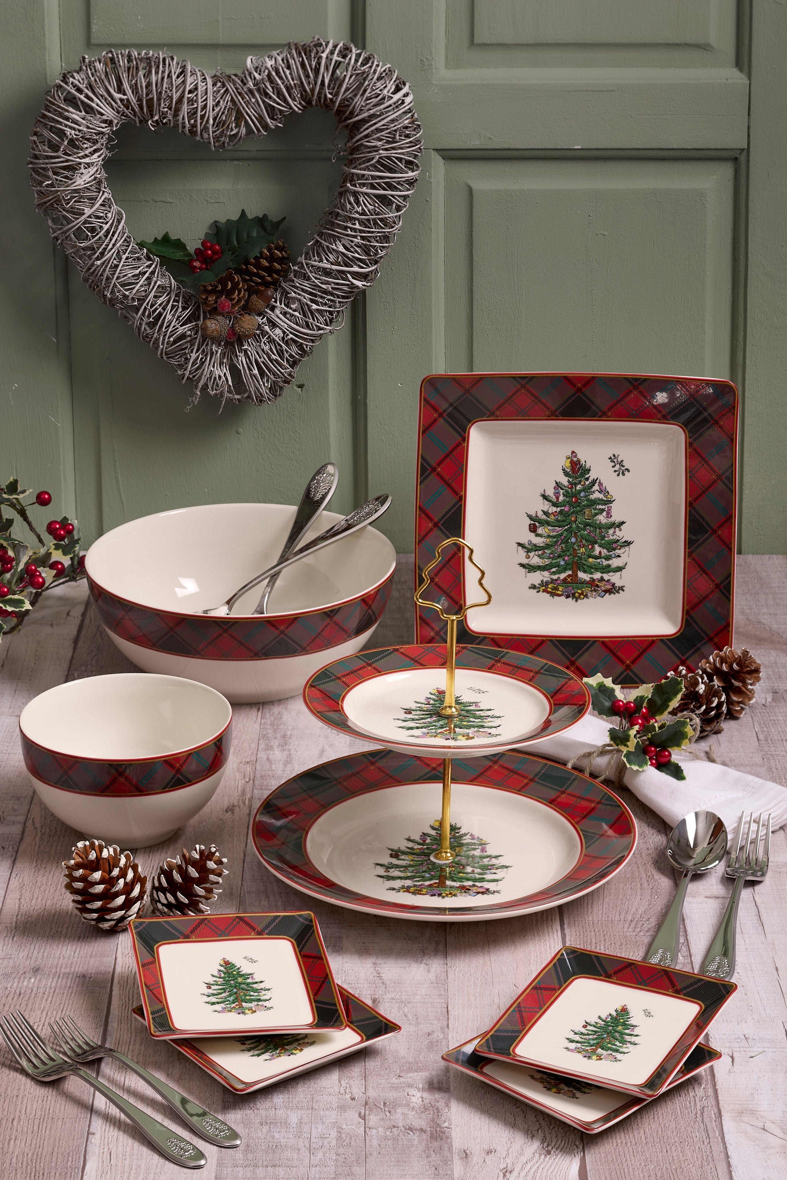  Spode Christmas Tree Tartan Square Platter - White - Bonton