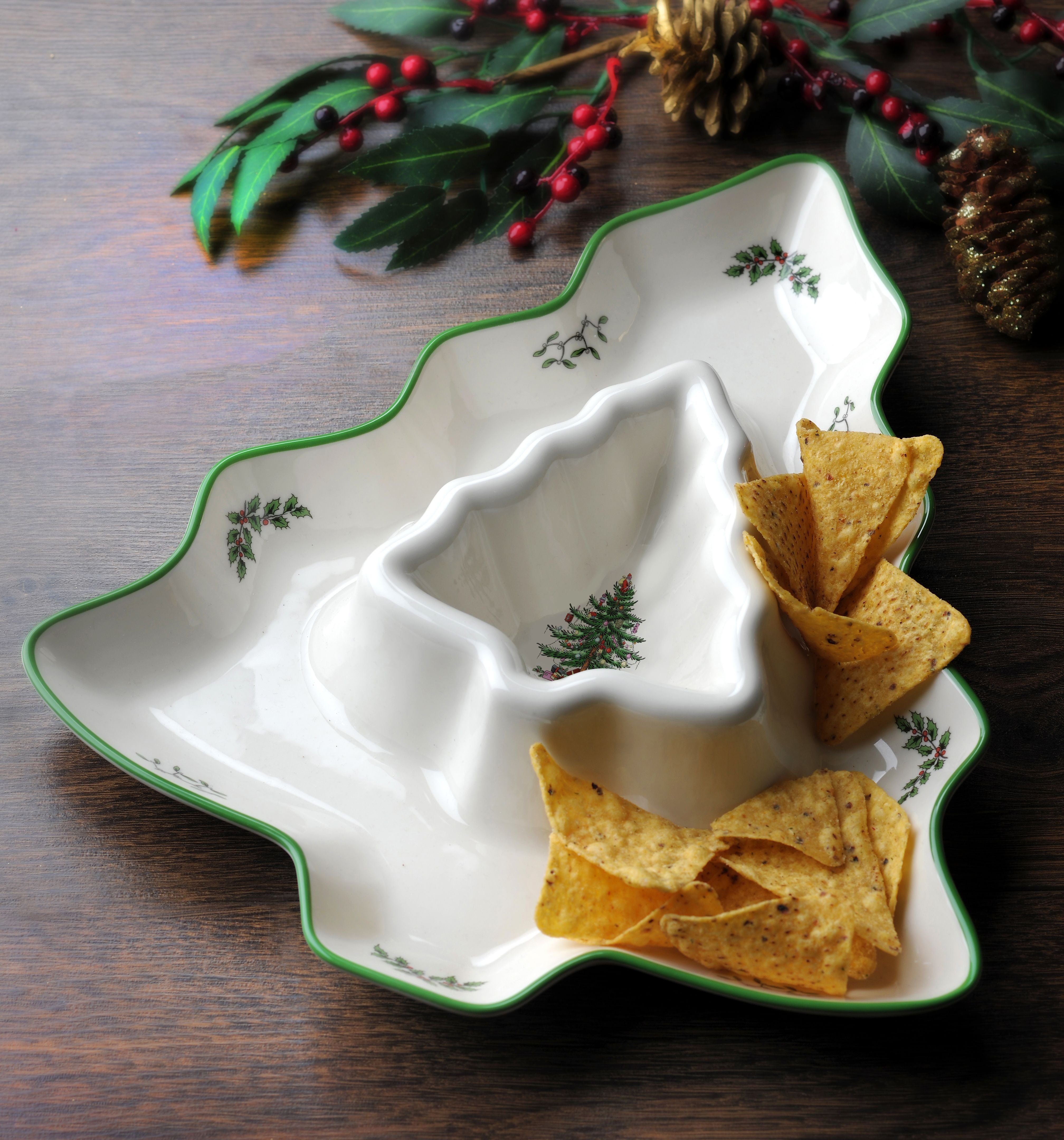  Spode Christmas Tree Chip & Dip - White - Bonton