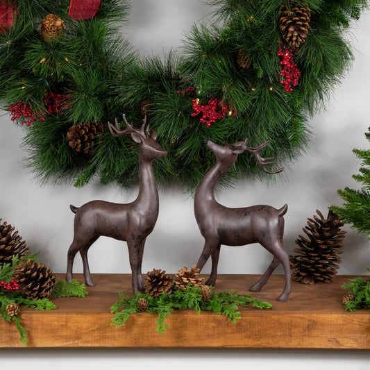 Standing Deer Christmas Decorations - 14" - Brown - Set of 2