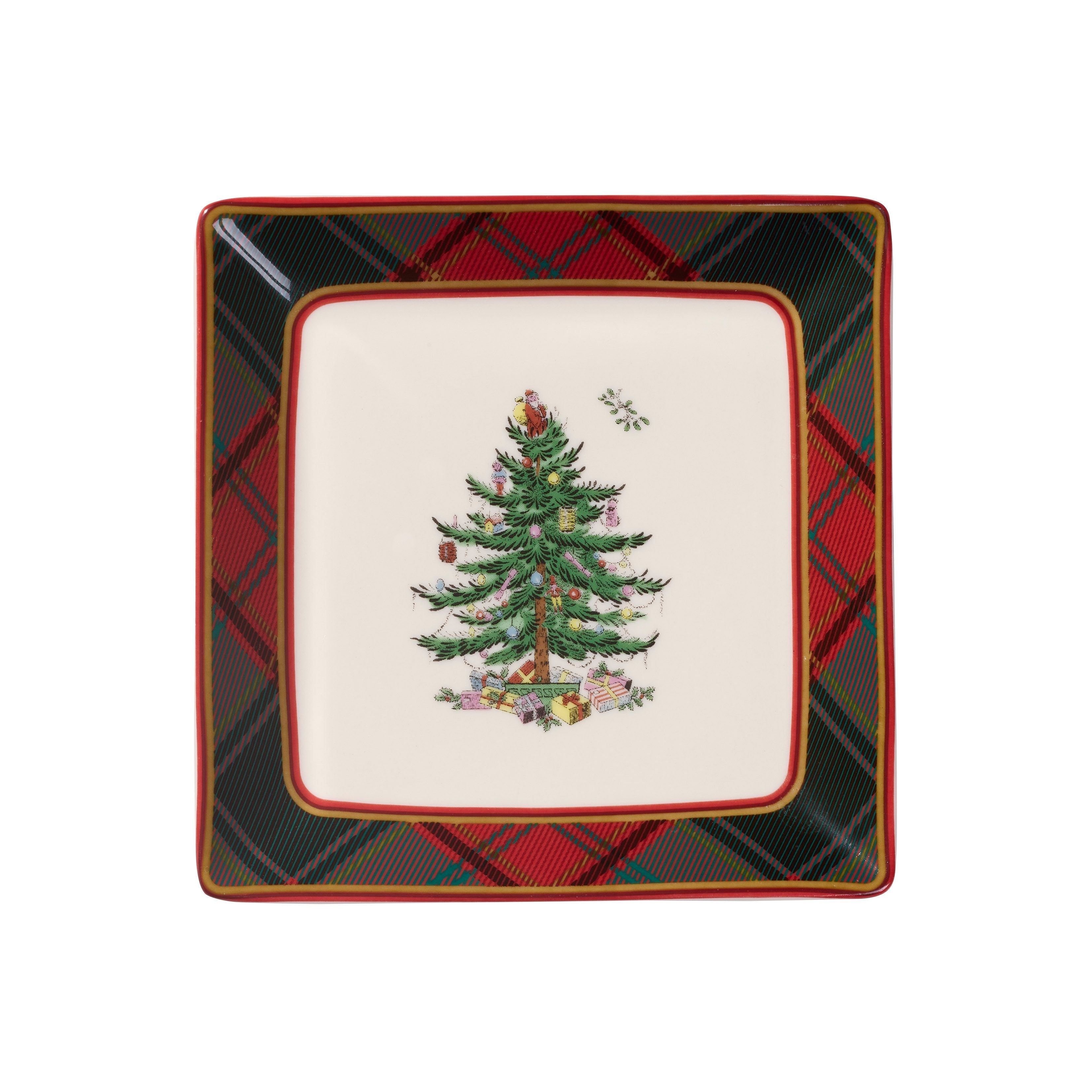  Spode Christmas Tree Tartan Tidbit Plates Set of 4 - White - Bonton