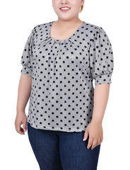 Plus Size Short Sleeve Balloon Sleeve Top With Hardware