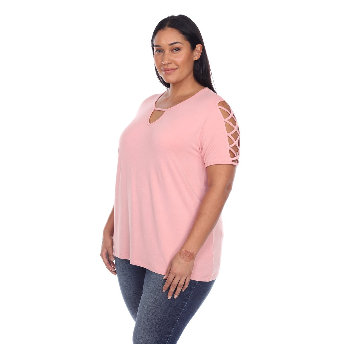  White Mark Plus Size Keyhole Neck Cutout Short Sleeve Top - 1X - Bonton