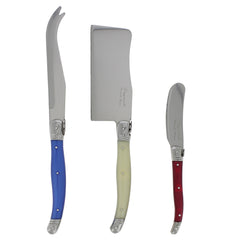 3 Piece Laguiole Cheese Set - Red, Blue & White