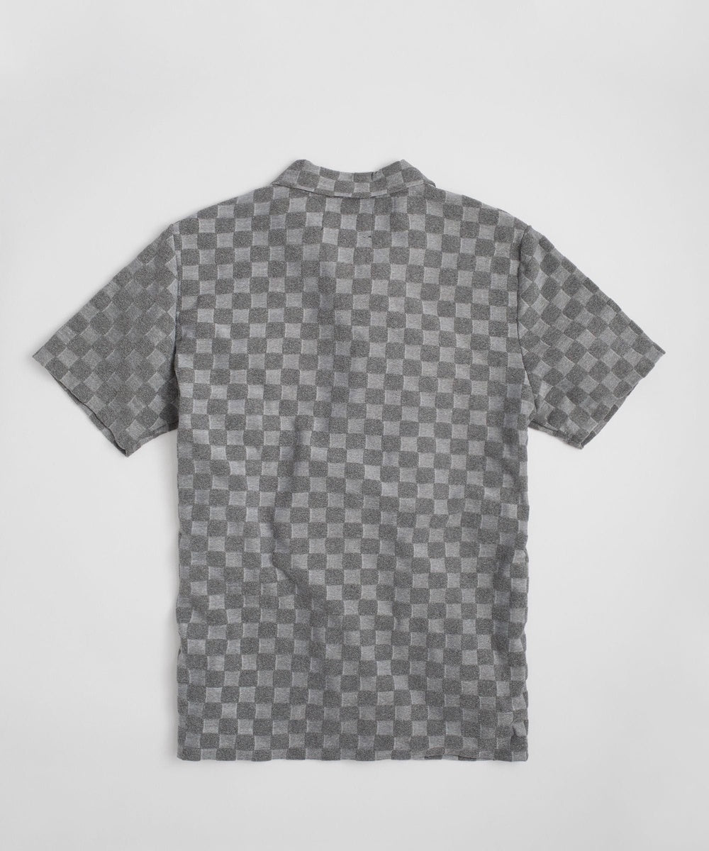  Reason Clothing Checkerboard Towel Color Blocked Short Sleeve Button Down Shirt - Grey - GREY - Bonton