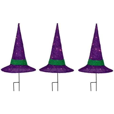 LED Lighted Witches Hat Outdoor Halloween Pathway Markers - 14" - White Lights