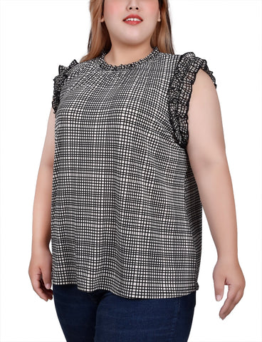 Plus Size Sleeveless Crepe Top With Chiffon Ruffles