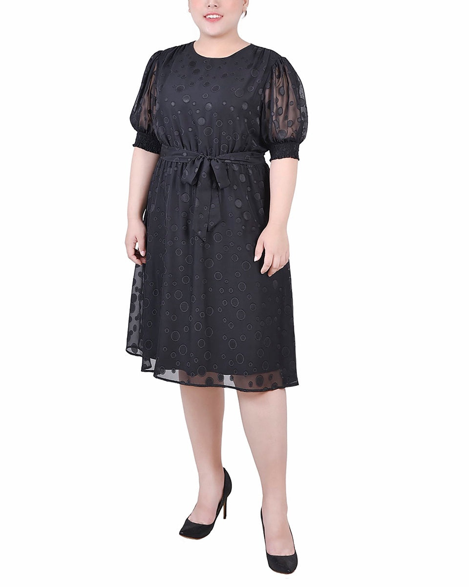  NY Collection Plus Size Elbow Sleeve Swiss Dot Dress - Black - Bonton