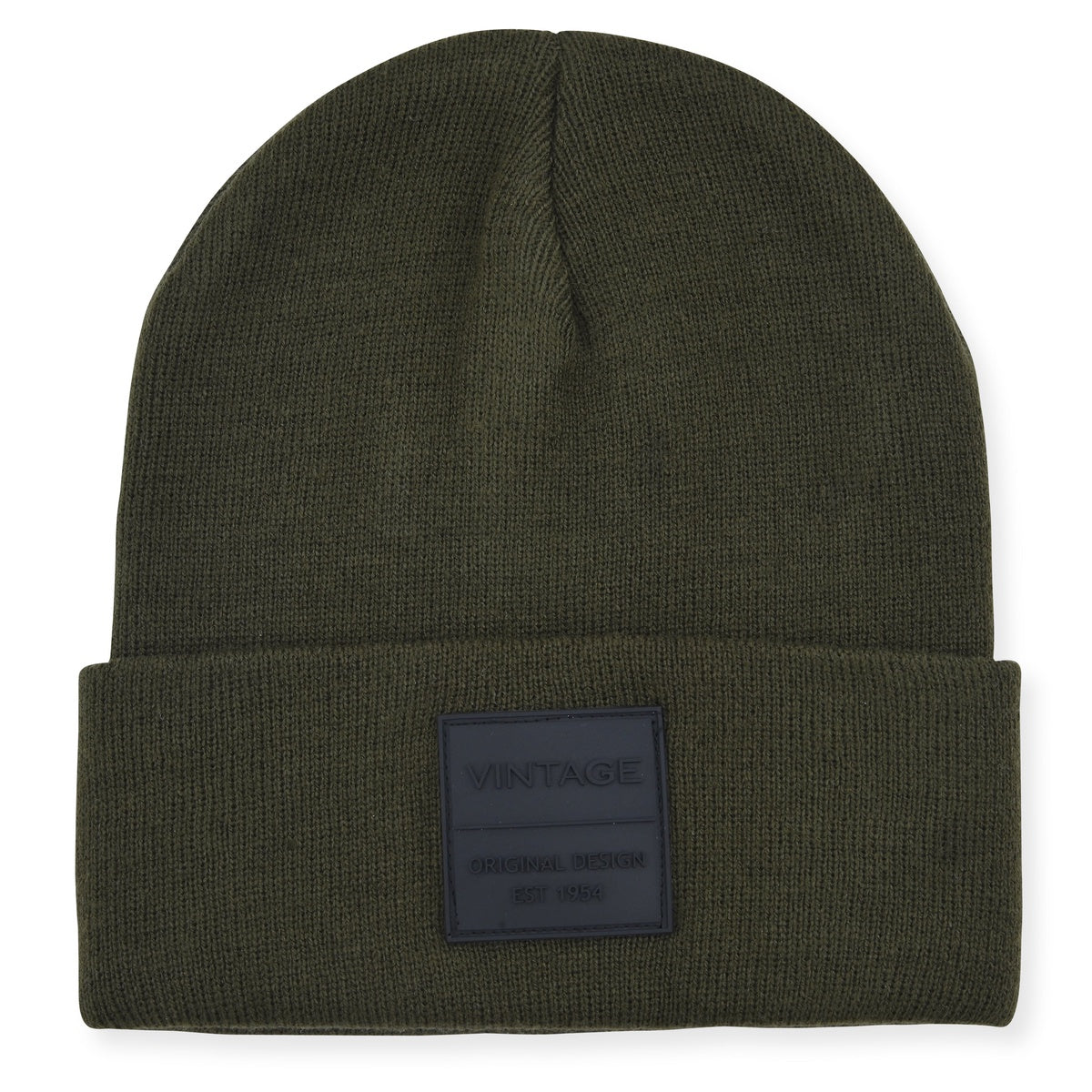  Vintage Havana Vintage Havana Olive Green Beanie for Women & Men | Thick Cuffed Knitted Winter Hat Beanies Unisex Skull Caps| Vintage Logo Patch - Default Title - Bonton