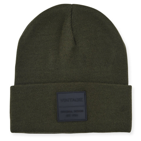 Vintage Havana Olive Green Beanie for Women & Men | Thick Cuffed Knitted Winter Hat Beanies Unisex Skull Caps| Vintage Logo Patch