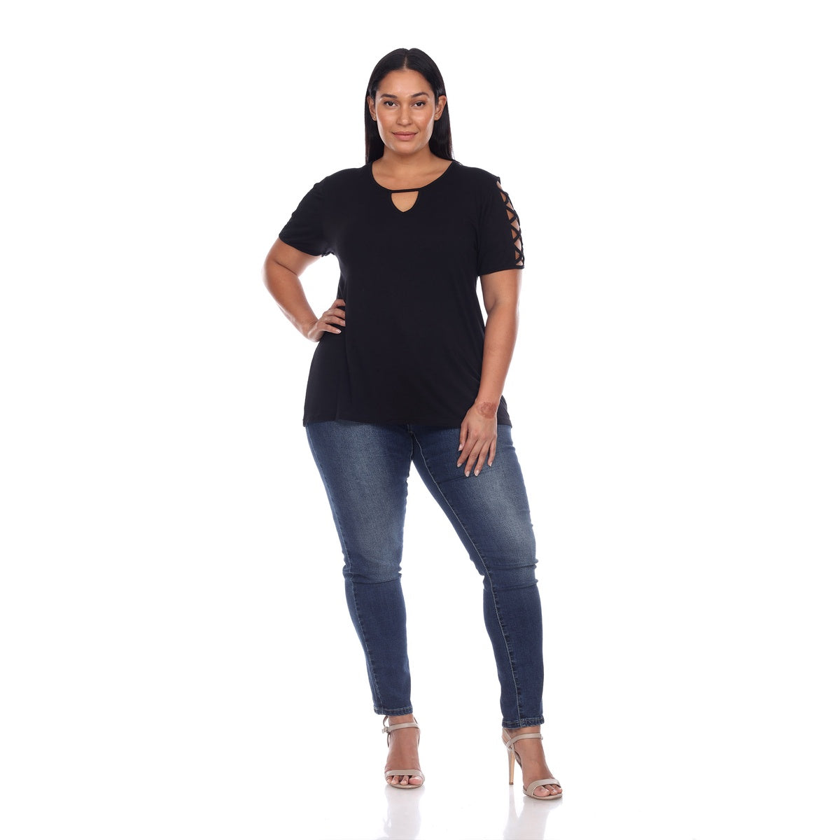  White Mark Plus Size Keyhole Neck Cutout Short Sleeve Top - 1X - Bonton