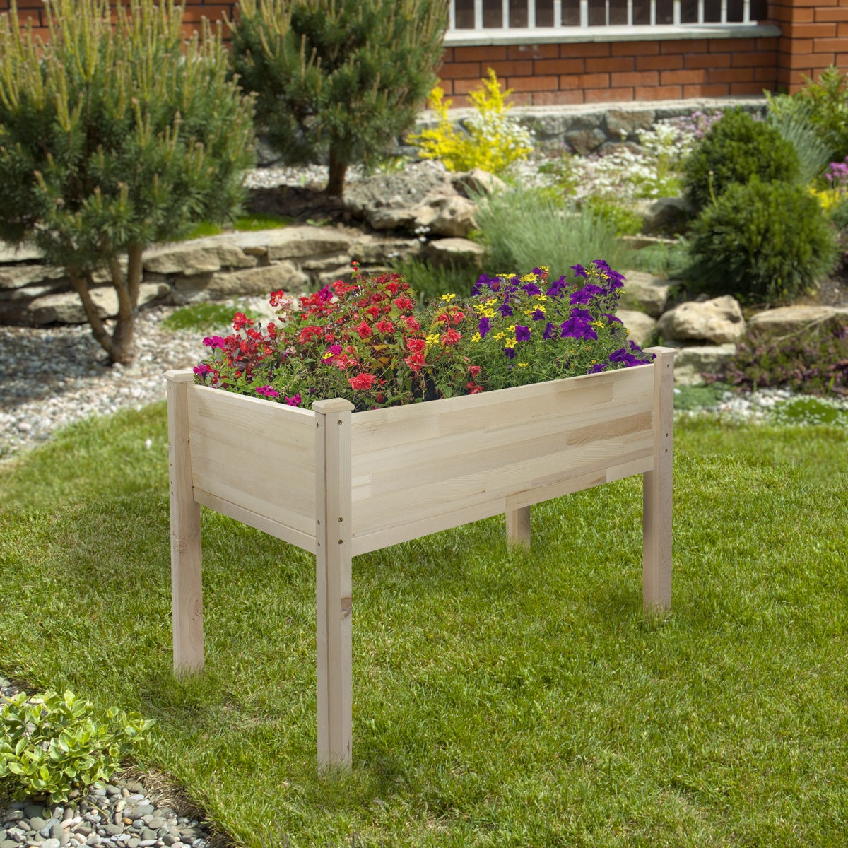  Northlight 4ft Natural Wood Raised Garden Bed Planter Box With Liner - Natural - Bonton