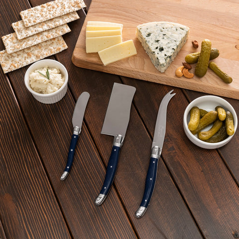French Home 3-Piece Laguiole Cheese Knife Set With Navy Handles