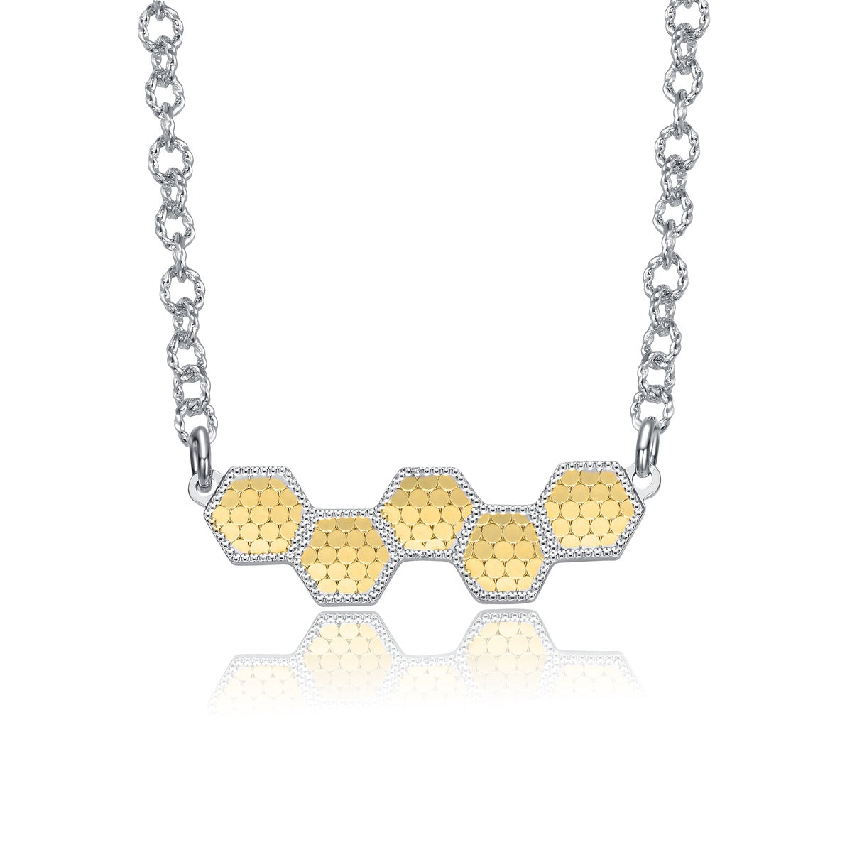  Rachel Glauber Two-Tone Textured Hexagonal Honeycomb Design Pendant Necklace, White Gold Plated & 14K Gold Plated - Default Title - Bonton